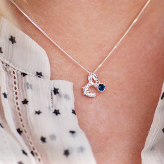 Sterling Silver Flower Initial Birthstone Necklace