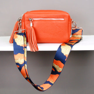 Monogram Leather Crossbody Bag with Patterned Strap