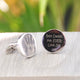 Round Silver Cufflinks, left one with handprint engraved and right one with 