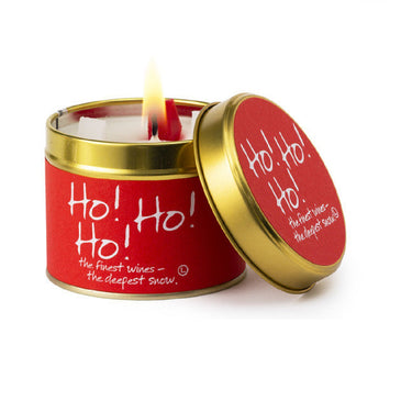 ho ho ho luxury scented candle in a red tin