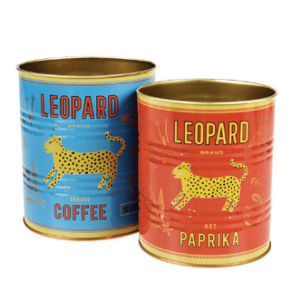 Set of Two Medium Leopard Storage Tins