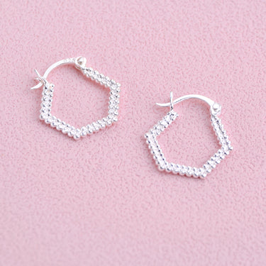 Silver Hexagon Textured Hoops