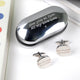 Oval chrome cufflinks box with personalised message 
