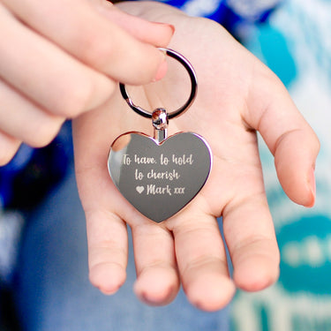 Silver heart keyring with personalised message 