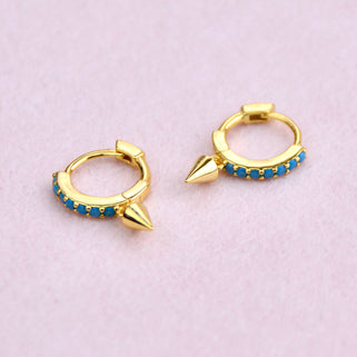 Gold and Turquoise Spike Charm Huggie Earrings