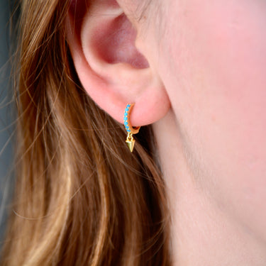 Gold and Turquoise Spike Charm Huggie Earrings