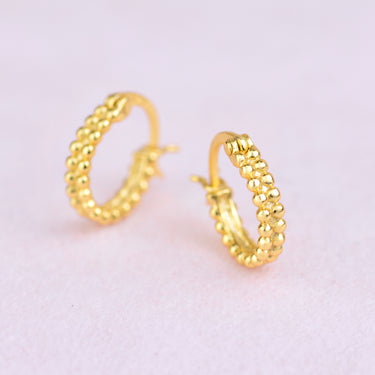 Gold Double Bead Hinged Mini Huggie Hoop Earrings