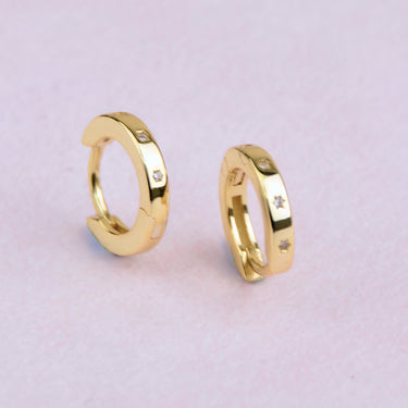 Gold Mini Cz Star Huggie Hoop Earrings