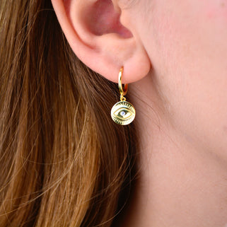 Gold Evil Eye Huggie Hoops