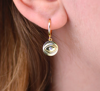Gold Evil Eye Huggie Hoop Earrings