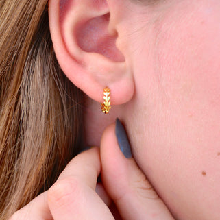 Gold leaf hoop earrings deals