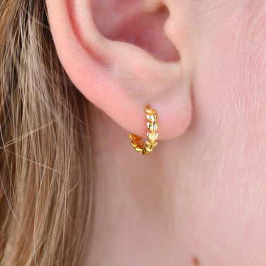 Mini Gold Leaf Huggie Hoop Earrings