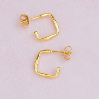 Gold Square Little Hoop Earrings