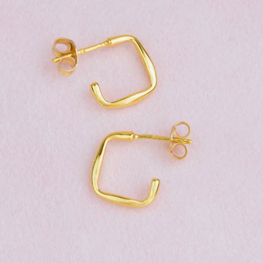 Gold Square Little Hoop Earrings