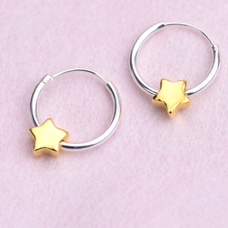 Gold Star Charm Huggie Hoop Earrings
