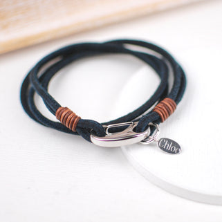 Personalised Men's Suede Double Wrap Bracelet