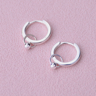 Silver Ball Hoop Huggie Earrings