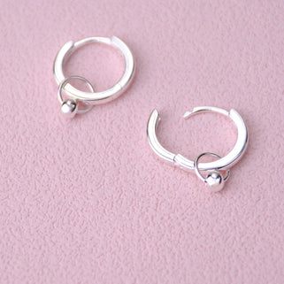Silver Ball Hoop Huggie Earrings