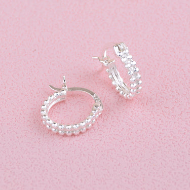 Silver Double Bead Hinged Huggie Hoop Earrings