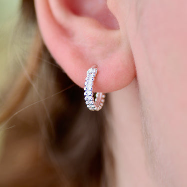 Silver Double Bead Hinged Huggie Hoop Earrings