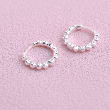 Silver Beaded Huggie Hoop Earrings