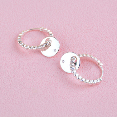 Silver Disc Beaded Hoop Earrings