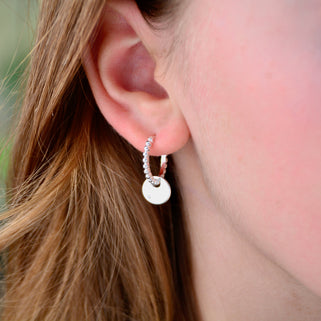 Silver Disc Beaded Hoop Earrings