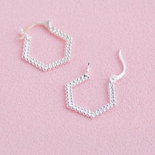 Silver Hexagon Textured Hoops