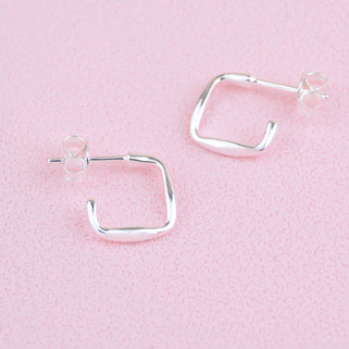 Silver Square Little Hoop Earrings