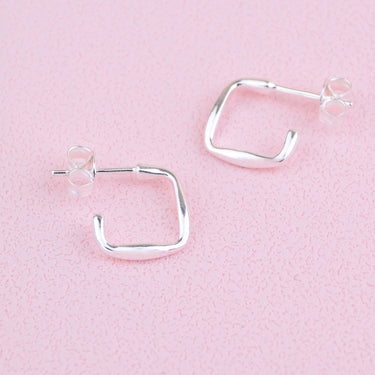 Silver Square Little Hoop Earrings