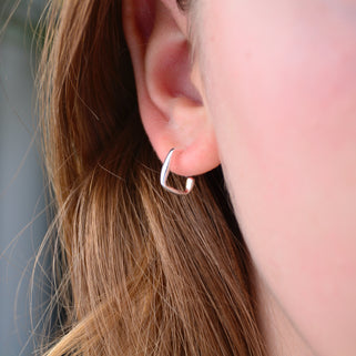 Silver Square Little Hoop Earrings