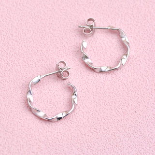 Silver Twisted Hoop Stud Earrings