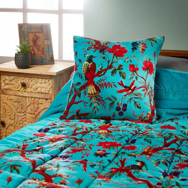 Bird of Paradise Velvet Quilt Turquoise
