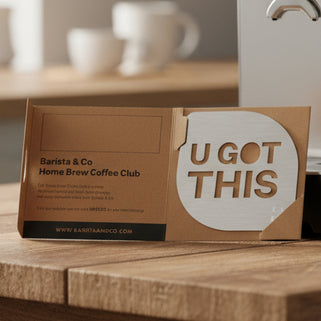 Metal coffee stencil in gift sleeve with words U Got This