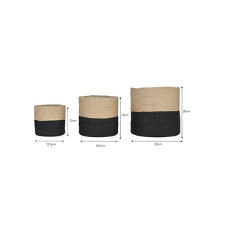 Black and Natural Jute Plant Pots Set of Three