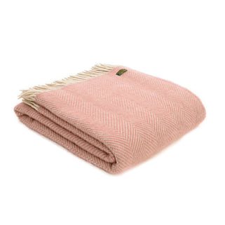 Herringbone Wool Throw Dusky Pink and Pearl