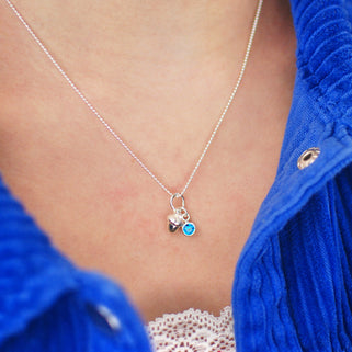  Sterling Silver Acorn and September Sapphire Birthstone Charm Necklace