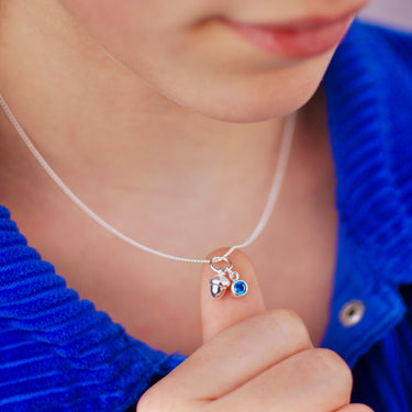 Sterling Silver Acorn and September Sapphire Birthstone Charm Necklace