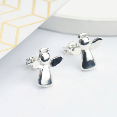 Sterling Silver Guardian Angel Earrings shown in close up shot