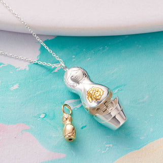 Personalised Sterling Silver Babushka Russian Doll Necklace