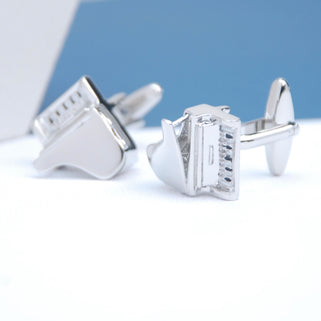 Grand Piano shaped Cufflinks shown in close up shot