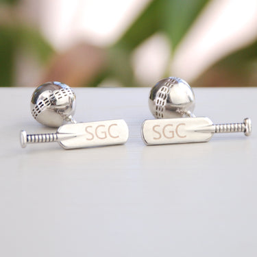 Cricket bat and ball cufflinks with personalised 