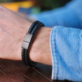 Men's Personalised Leather and Black Clasp Bracelet