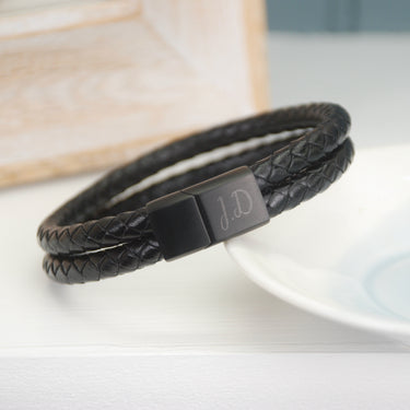 Men's Personalised Leather and Black Clasp Bracelet