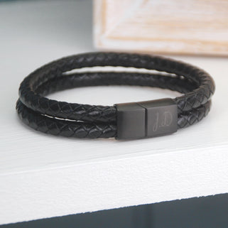 Men's Personalised Leather and Black Clasp Bracelet