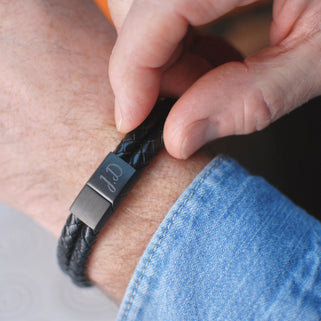 Men's Personalised Leather and Black Clasp Bracelet