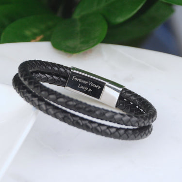 Personalised Men's Double Leather Plait Bracelet