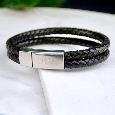 Personalised Men's Double Leather Plait Bracelet