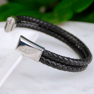 Personalised Men's Double Leather Plait Bracelet