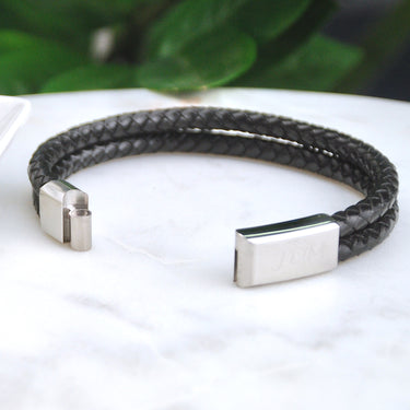 Personalised Men's Double Leather Plait Bracelet